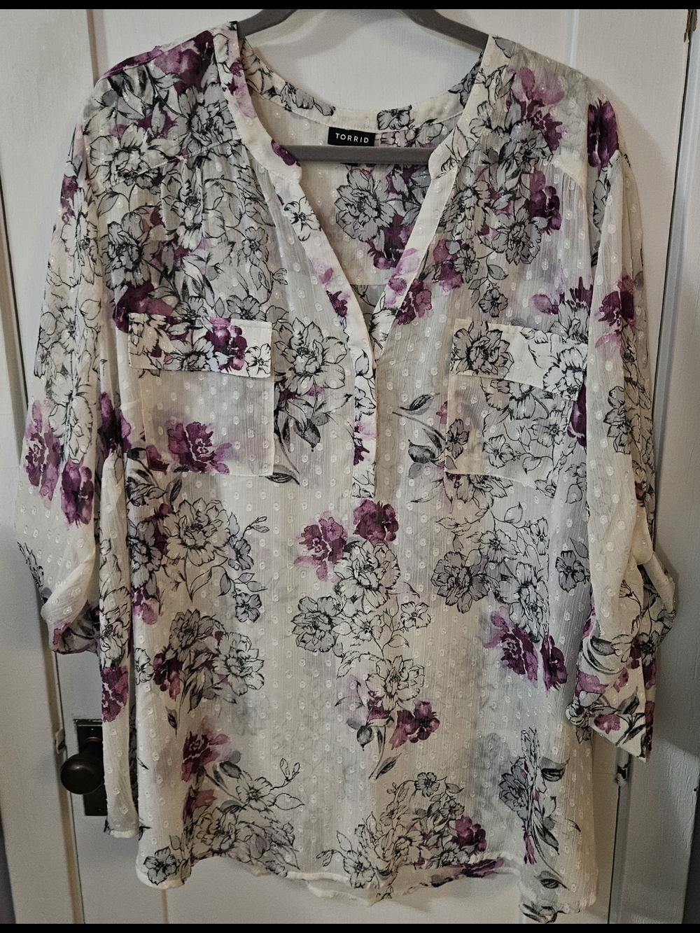 torrid Cream Floral Top with Purple Blossoms
